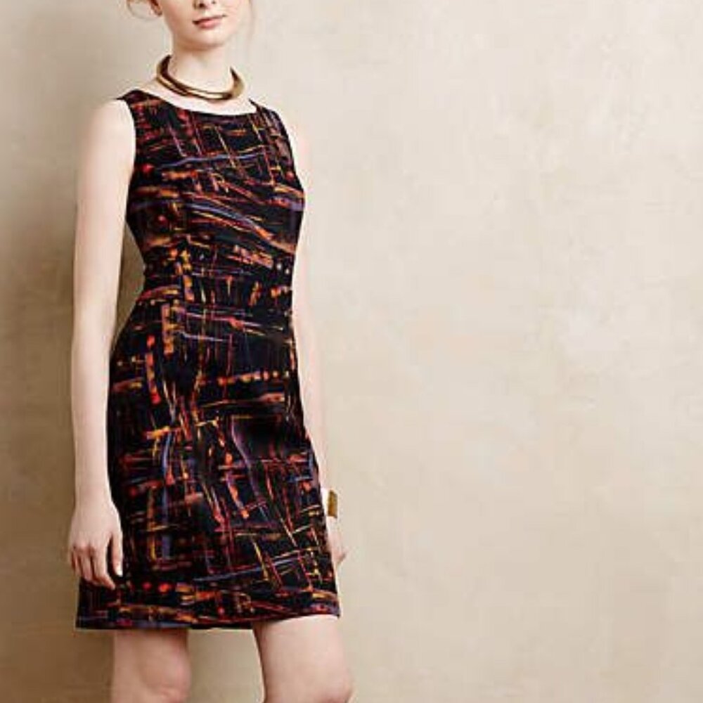 Anthropologie Black Multicolor Abstract Sheath Dress